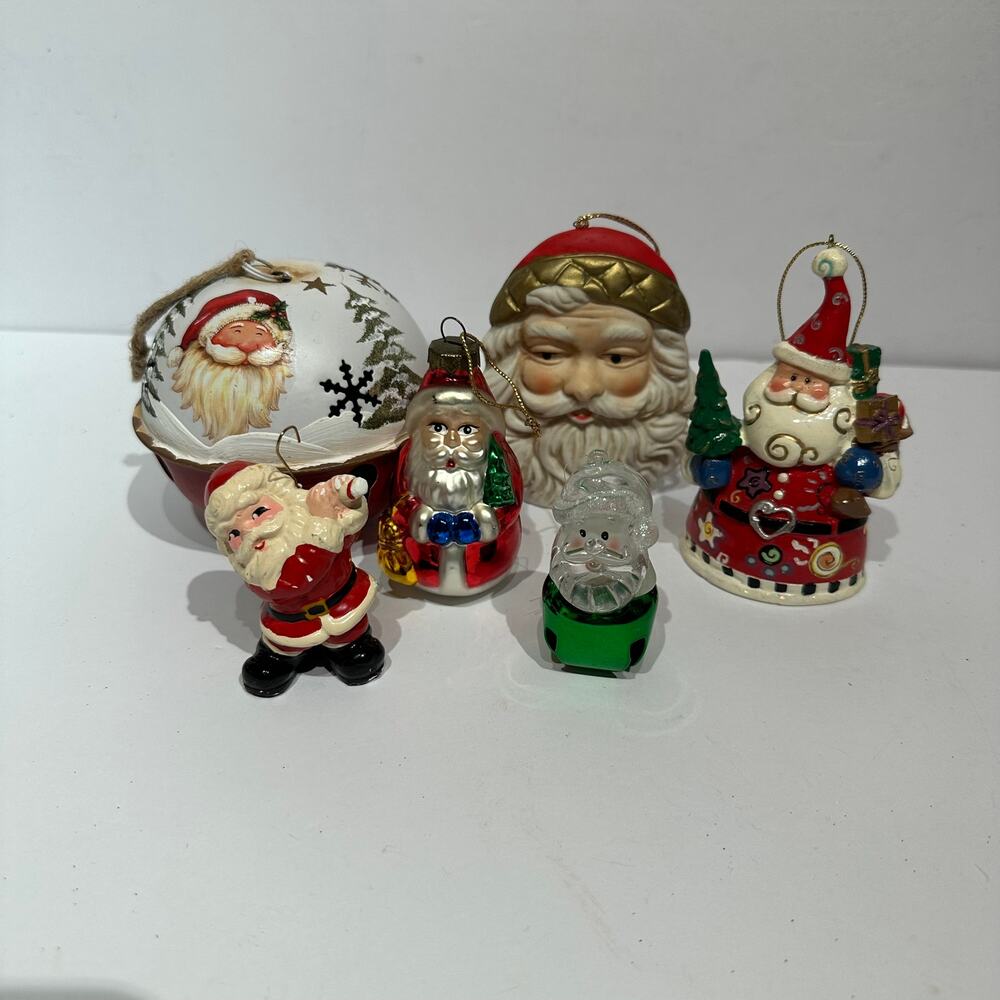Bundle of 6 Santa Christmas Ornaments Vintage Modern Bell Collectible Decor